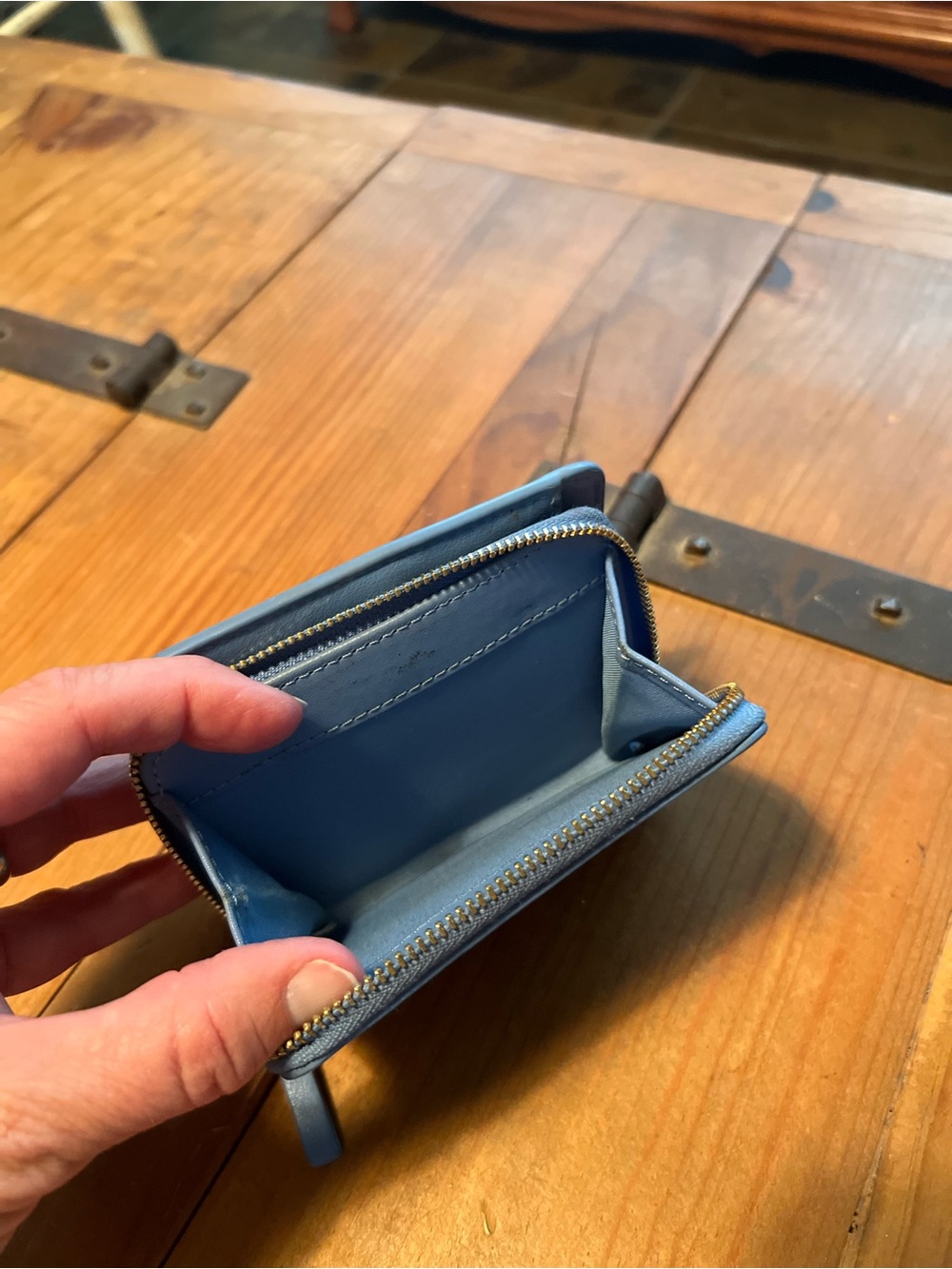 Tory Burch Dusty Blue Leather Zip Card Wallet - Picture 3 of 3